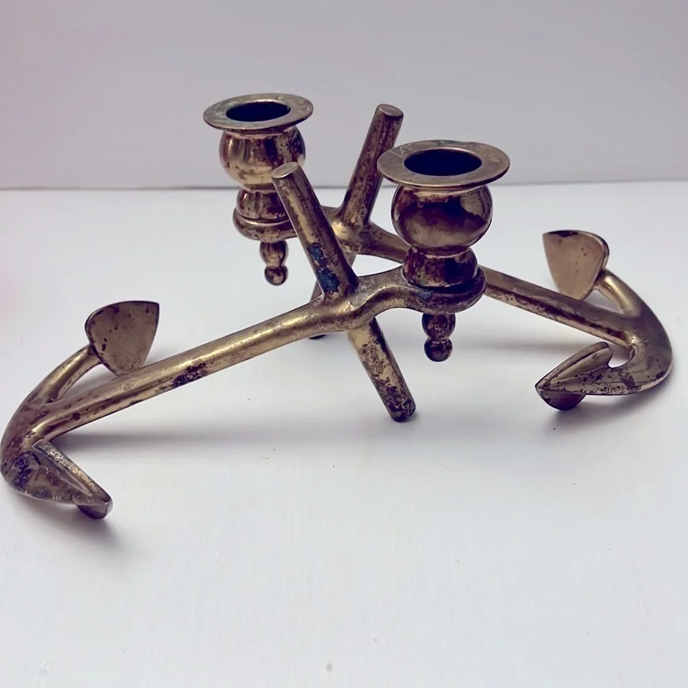 Pair of heavy Vintage Brass Candlesticks of Anchors